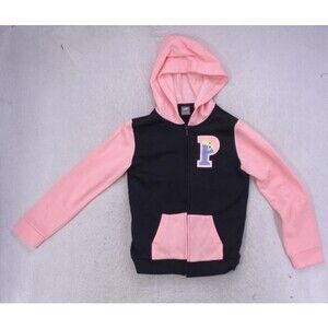 Puma Girls Youth XL Hoodie Full Zip Pink Black Varsity Logo Sweatshirt Big Kids